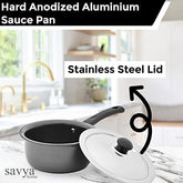 SAVYA HOME® Hard Anodised Saucepan with Lid (16 cm) - 1 L & Hard Anodised Roti Tawa (25cm) Combo | Set of 2 |Heat Surround Cooking | Gas & Induction Cookware | Black